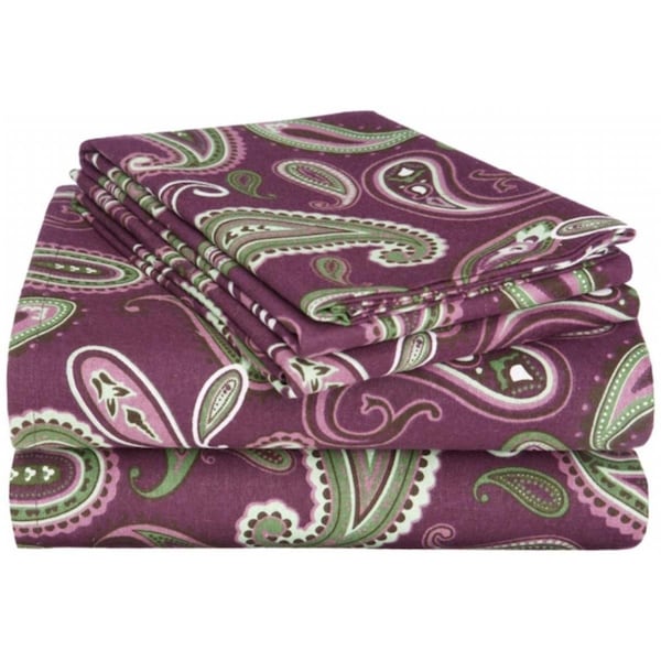 Superior Impressions by Luxor Treasures FLACKSH PAPR Cotton Flannel California King Sheet Set Paisley; Purple FLACKSH PAPR - main